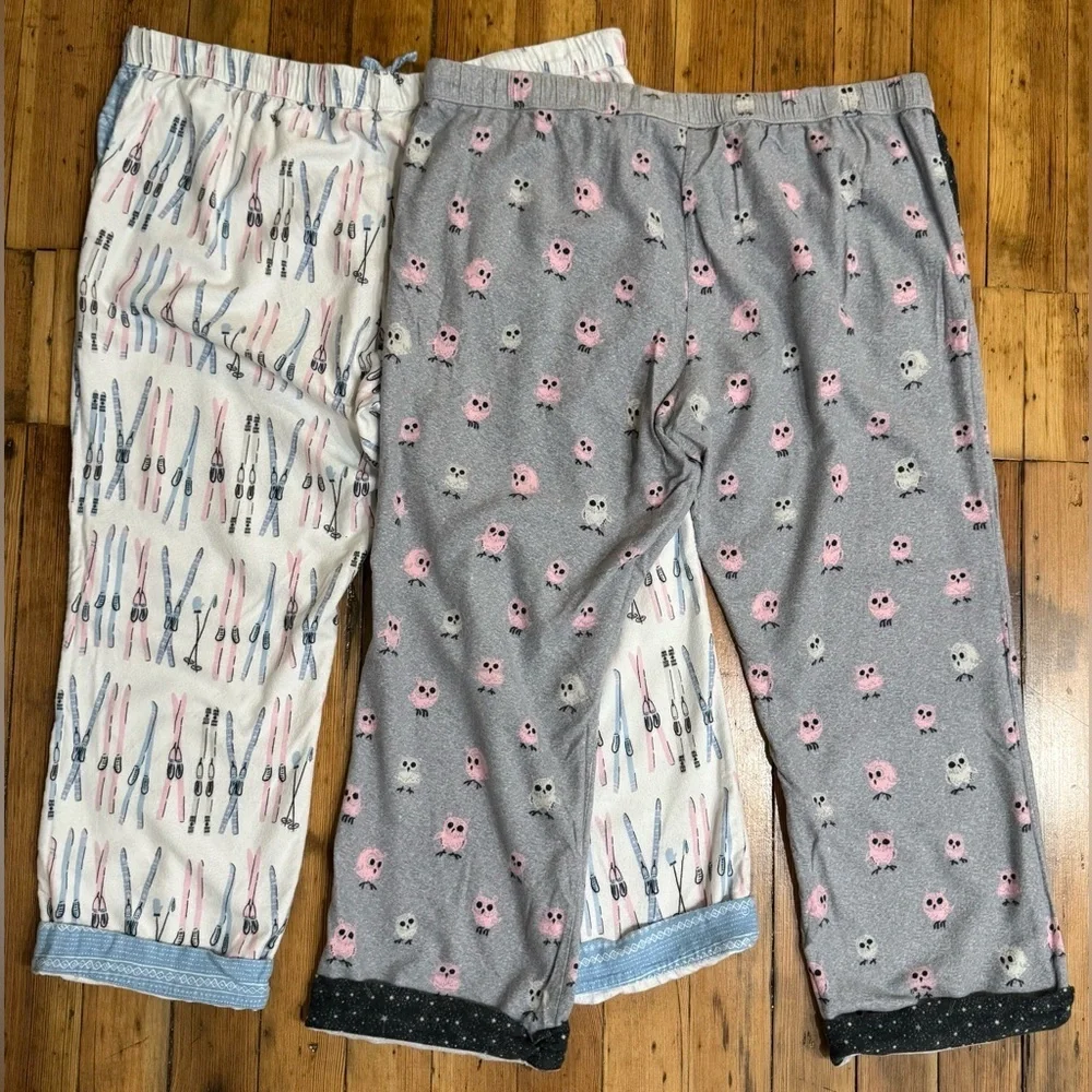 Munki Munki Women’s Flannel Pajama Pants Bundle Owls and Skis Size XXL